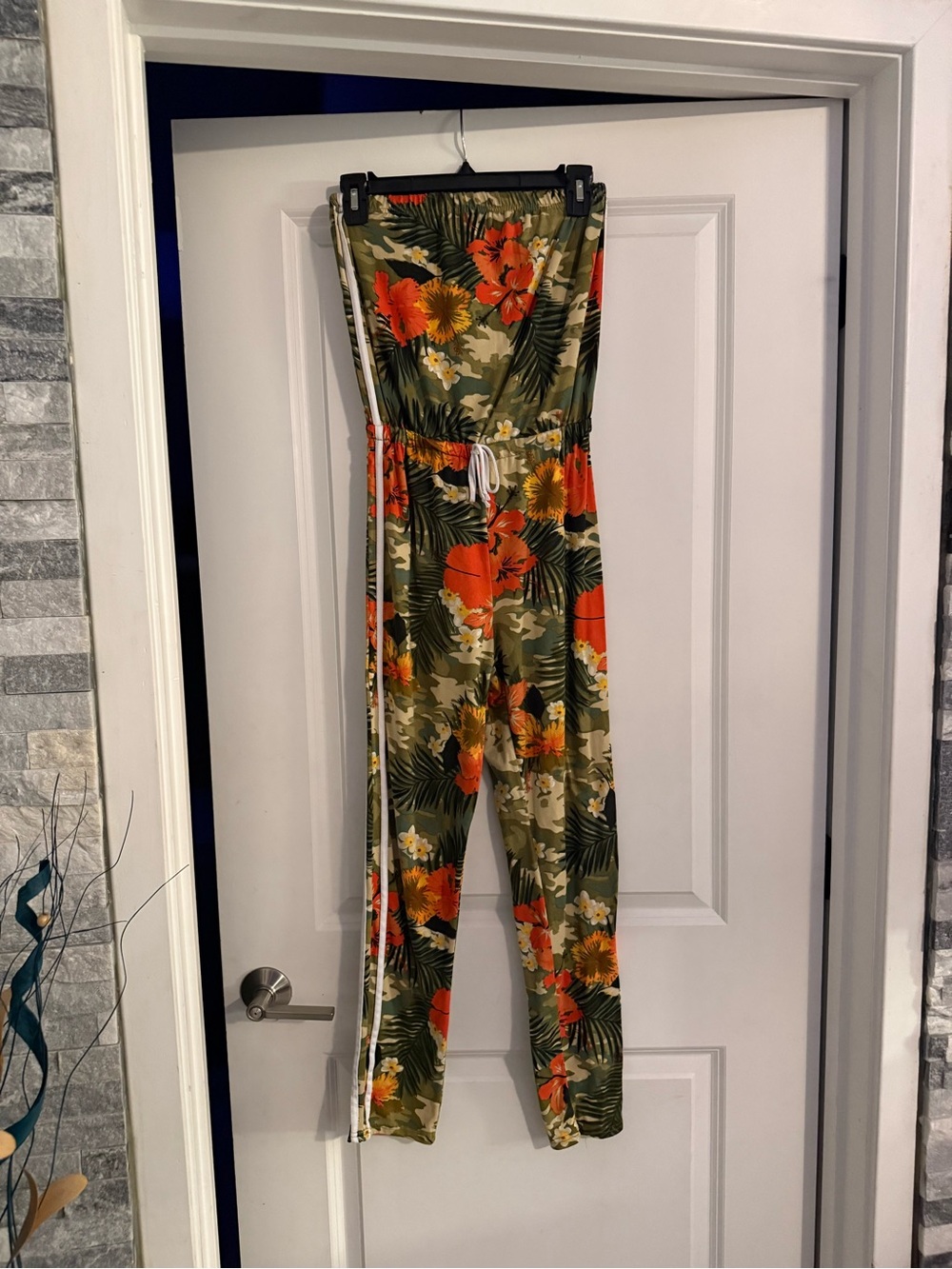 Tropical Strapless Jumpsuit in Olive & Orange
